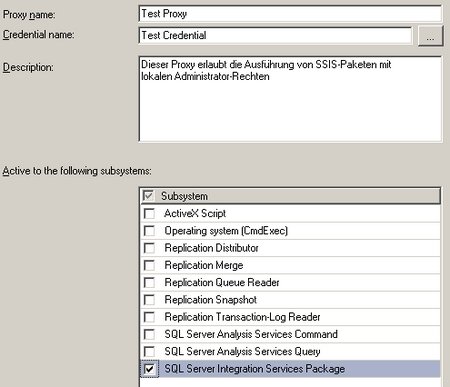 Erstellen eines Proxies mit Erlaubnis für SSIS-Pakete