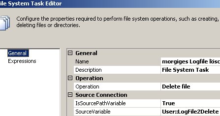 Einstellungen der FilesystemTask