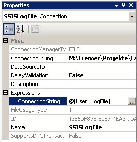 Eigenschaften der SSISLogFile Connection