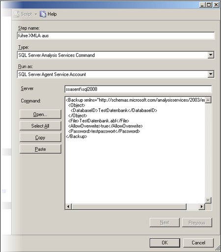 Step zum Backup via XMLA