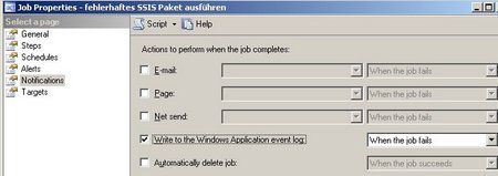 Properties des SQL Server Agent Jobs zum Protokollieren im Event Log